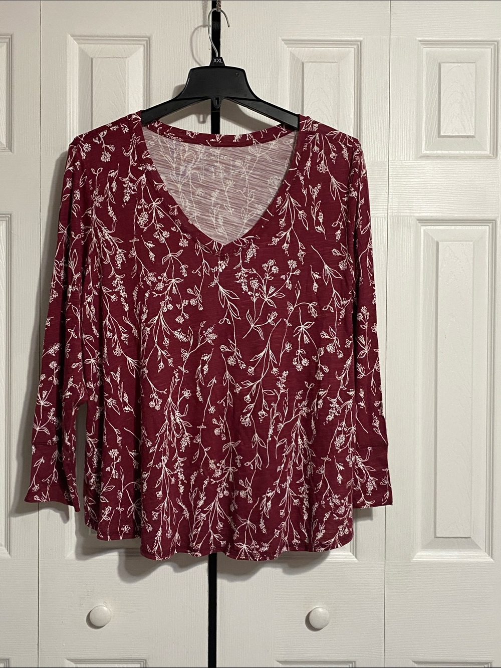 Blue Sol maroon floral lightweight cotton tee shirt top size 2X